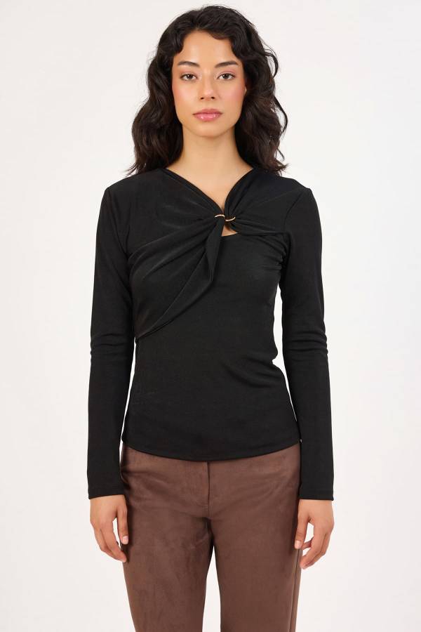 Likralı siyah asimetrik bluz