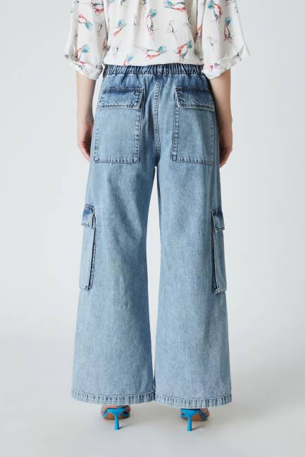 Mavi denim kargo pantolon - Thumbnail