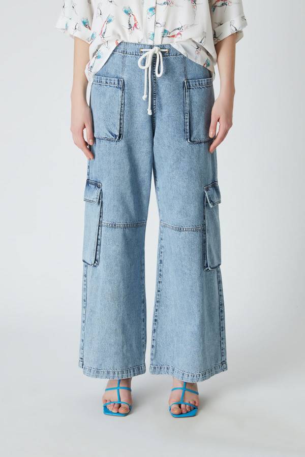 Mavi denim kargo pantolon