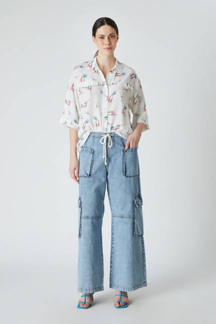 Mavi denim kargo pantolon - Thumbnail