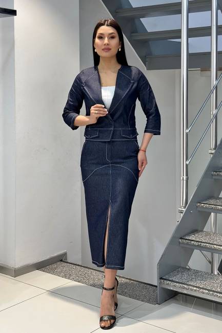 Yırtmaçlı midi boy denim etek - 5
