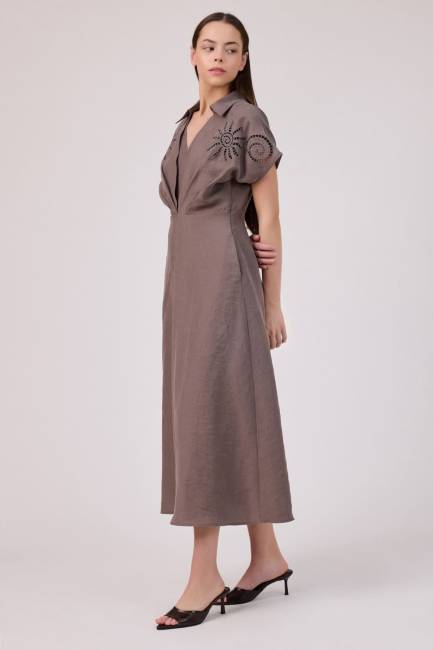 Nakış detaylı tencel elbise - 3