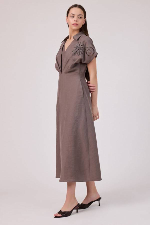 Nakış detaylı tencel elbise - 3