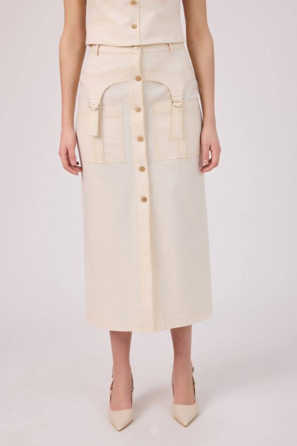 Fever - Naturel denim cepli etek (1)