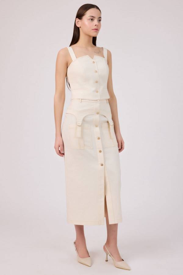 Fever - Naturel denim cepli etek