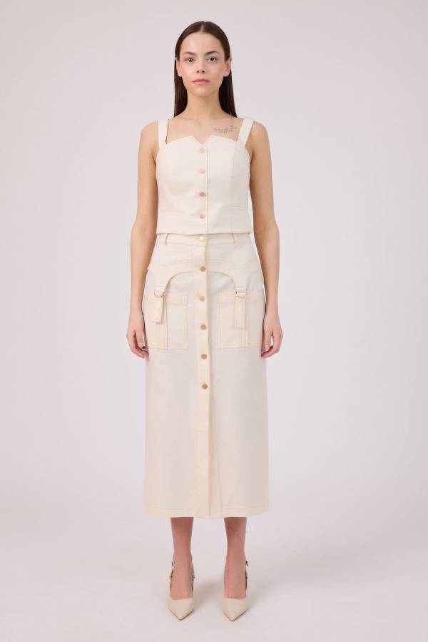 Naturel denim cepli etek