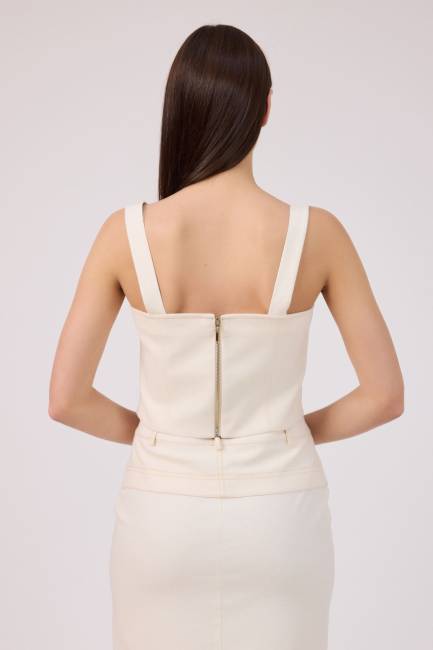 Fever - Naturel gabardin düğmeli bustiyer (1)