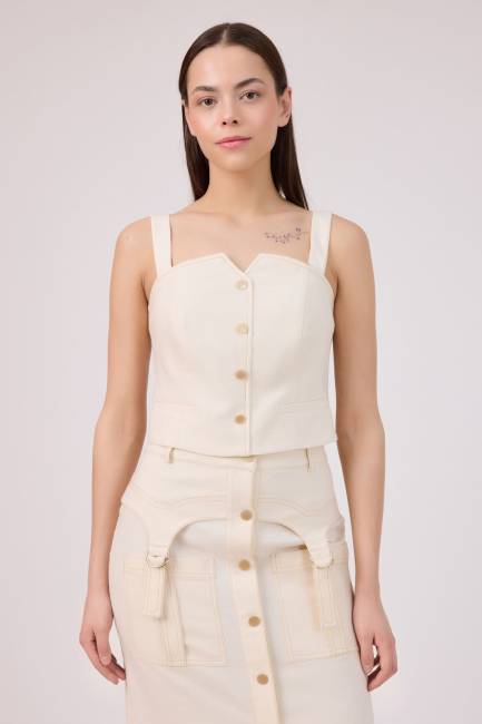 Fever - Naturel gabardin düğmeli bustiyer