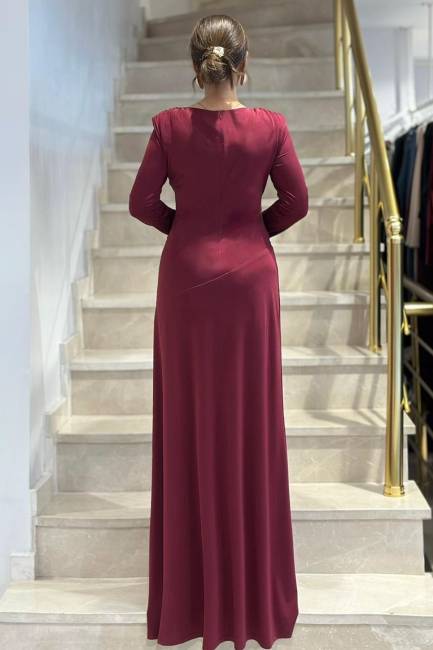 Önü drape detaylı likralı maxi elbise - Thumbnail