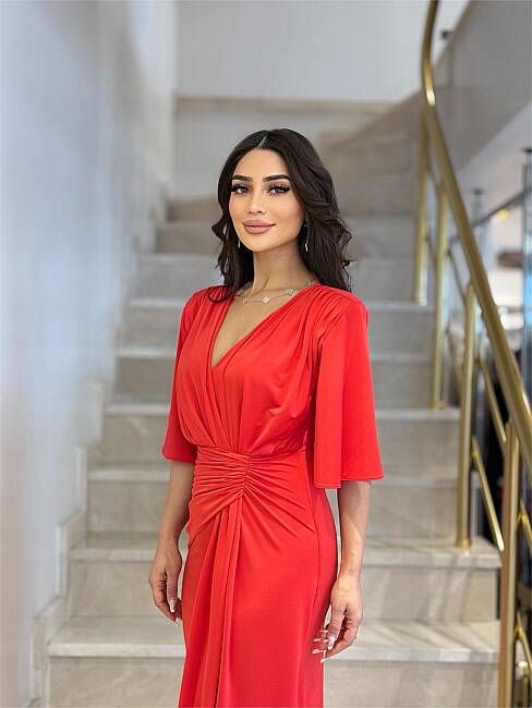 Önü düğüm detaylı örme elbise - 4