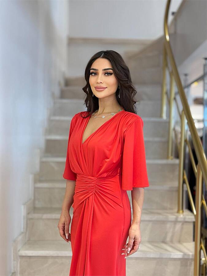 Önü düğüm detaylı örme elbise - 4