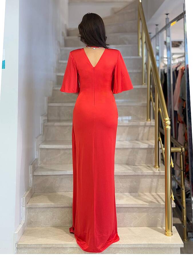 Önü düğüm detaylı örme elbise - 8