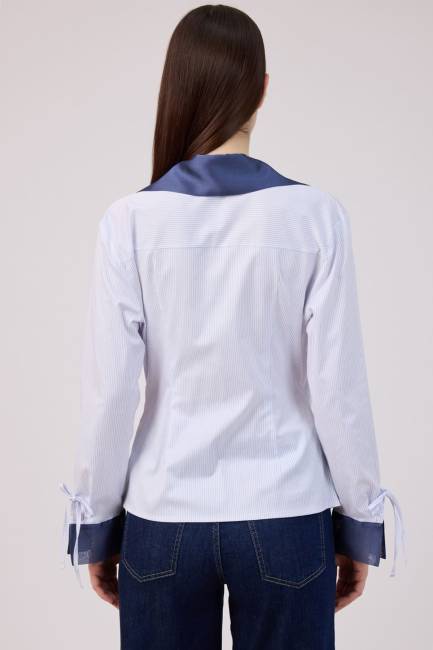 Fever - Organze geçişli çizgili poplin bluz (1)
