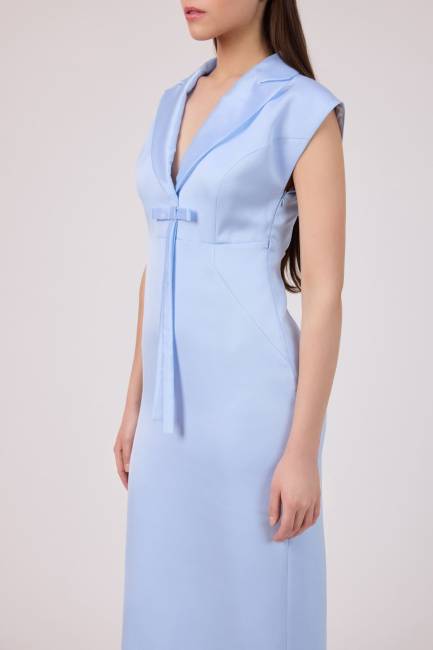 Organze yakalı saten krep elbise - 3