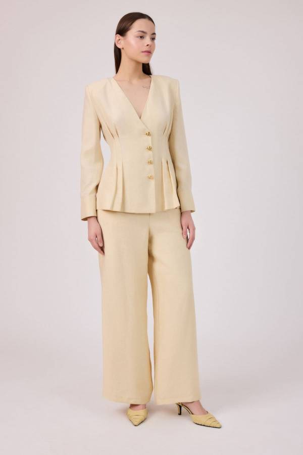 Fever - Pensli yakasız tencel ceket (1)