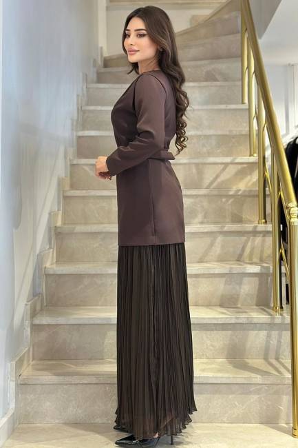Plise geçişli örme elbise - 8