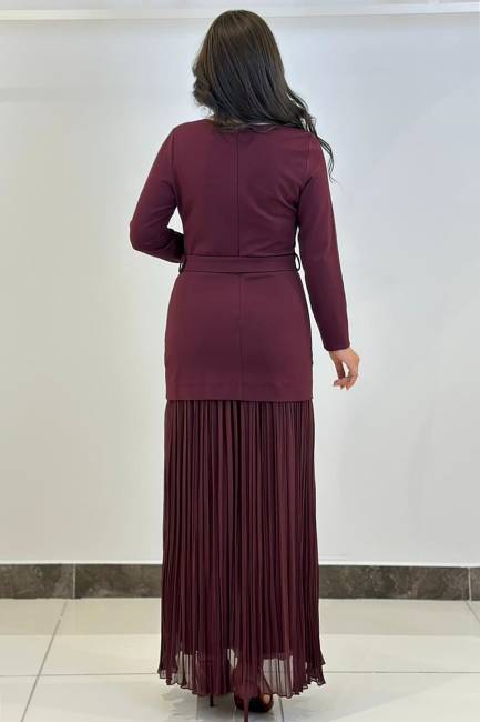 Plise geçişli örme elbise - 10