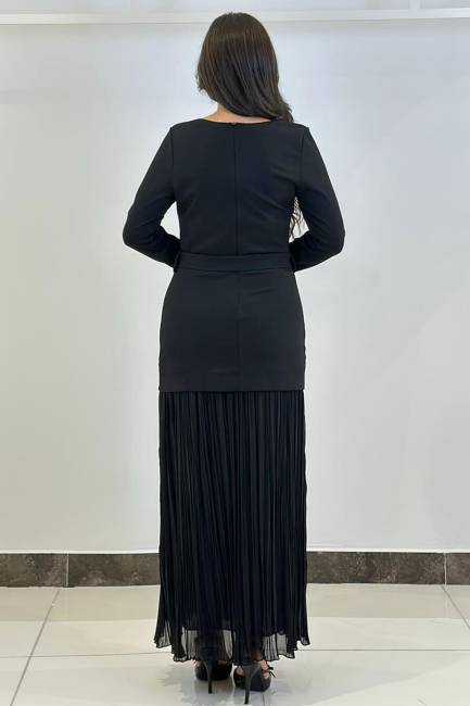 Plise geçişli örme elbise - 6