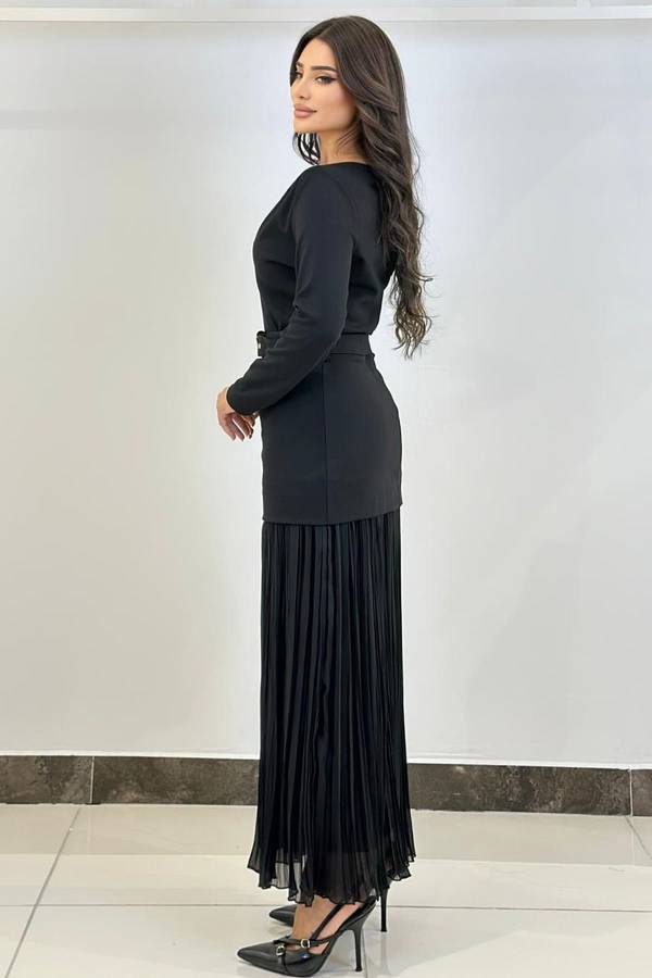 Plise geçişli örme elbise - 3