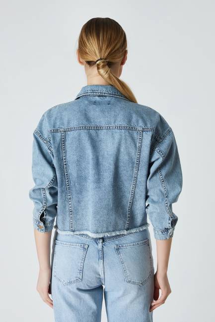 Taşlı mavi denim ceket - 2