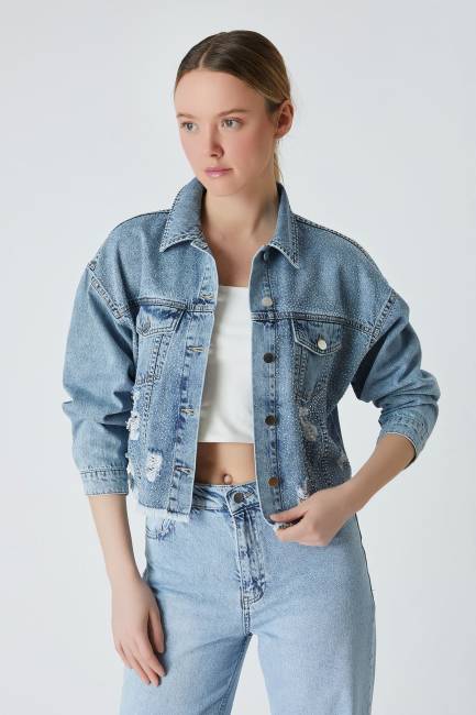 Taşlı mavi denim ceket MAVI