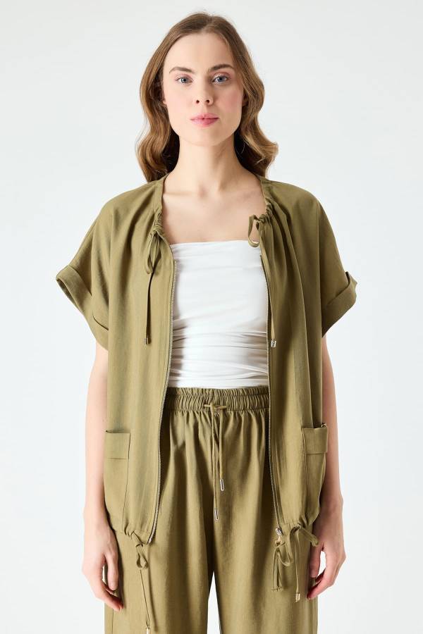 Tencel karışımlı fermuarlı gömlek