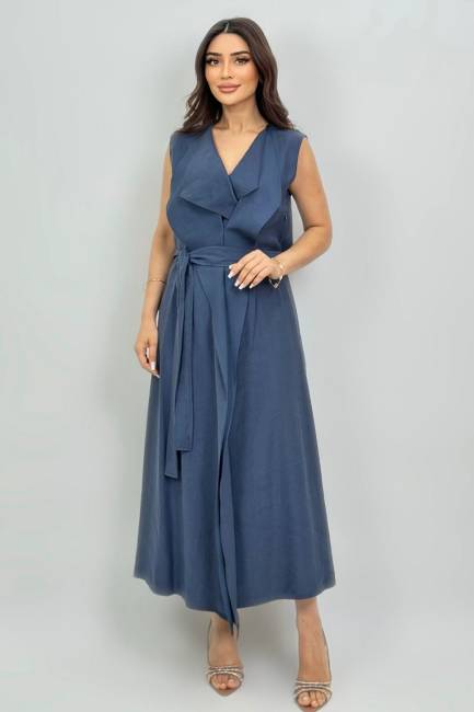 Fever - Tencel karışımlı pile detaylı kuşaklı elbise 