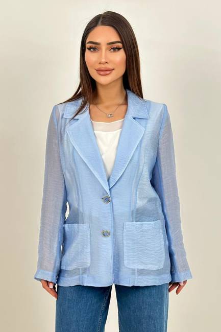 Transparan dokulu blazer - Thumbnail