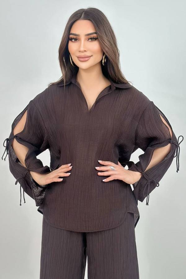 Yakalı tencel bluz