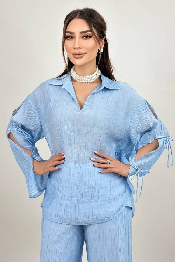 Yakalı tencel bluz